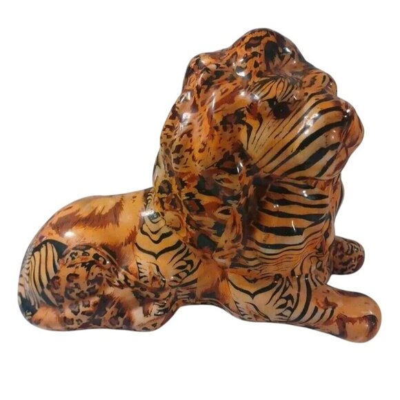 2 Lion Safari Figurine La Vie Patchwork Decoupage Home Decorative Lion King Pair - Picture 10 of 13